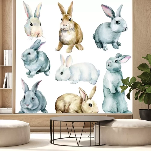 Sticker Aquarell-Hasen auf weißem Hintergrund