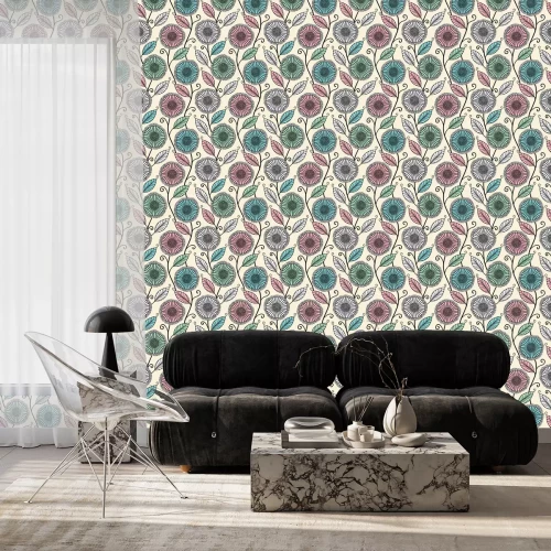 Tapete Muster mit Pusteblumen und Blättern