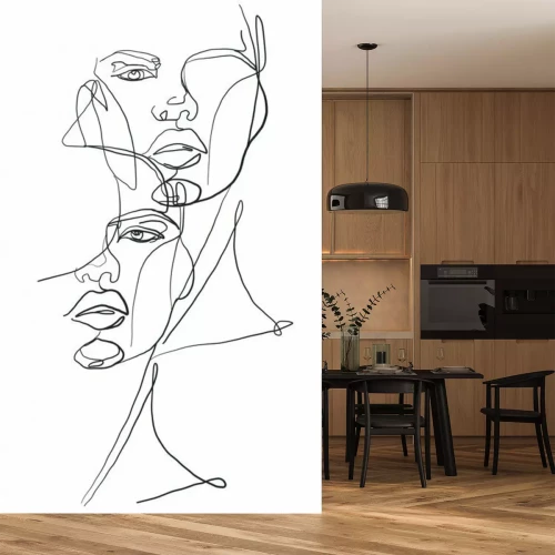 Sticker Zwei Gesichter im Line Art Stil auf weißem Hintergrund