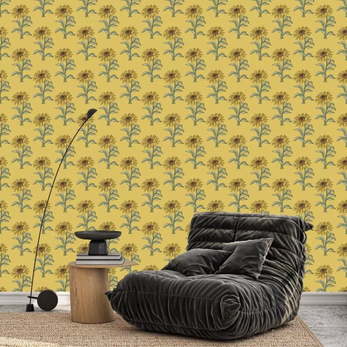 Tapete Seamless floral pattern with branches of sunflower plant.