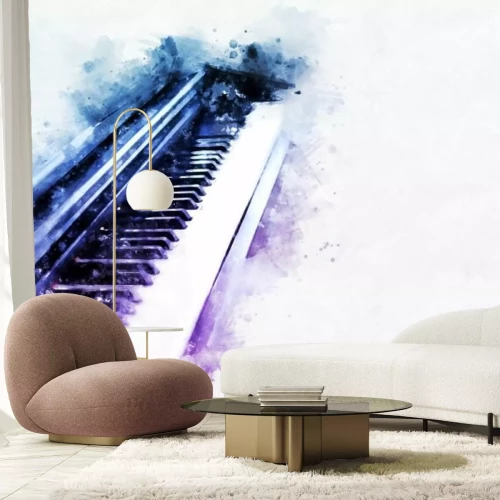 Sticker Blau-violettes Aquarell eines Klaviers