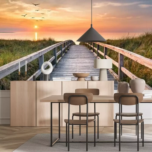 Fototapete Dunes along the North Sea at sunset, Germany