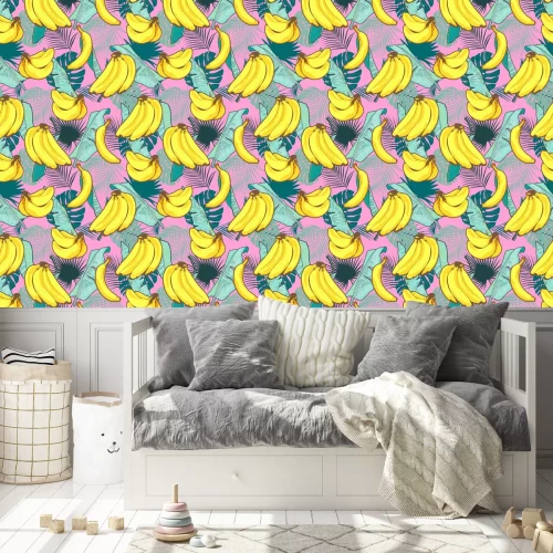 Tapete Rosen mit Bananen in Palmblättern