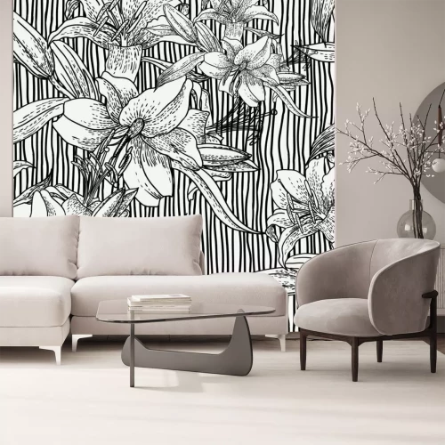 Fototapete Blumen in Schwarz und Weiß