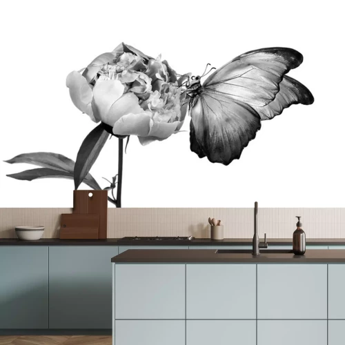 Sticker Schwarz-Weiß-Blume und Schmetterling