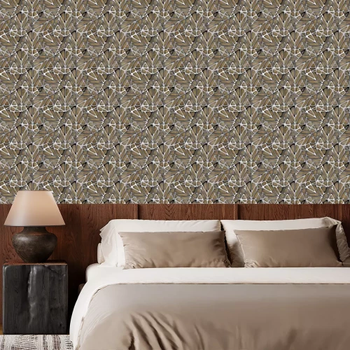 Tapete 3d silver lattice tiles on wooden oak background