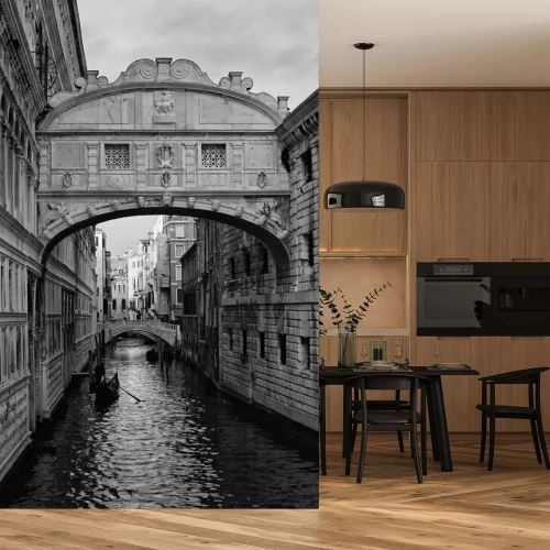 Fototapete Schwarz-weiße Seufzerbrücke in Venedig