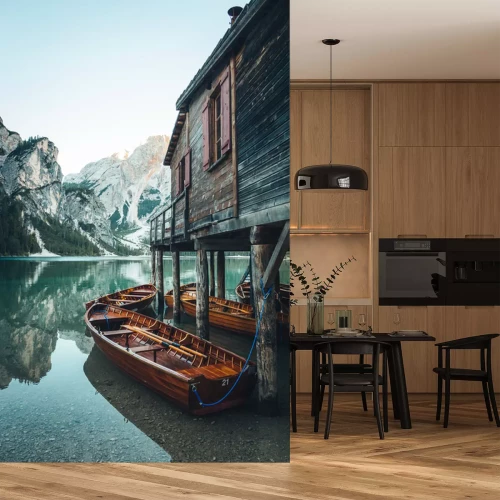 Sticker Boote auf einem See in einem Bergtal