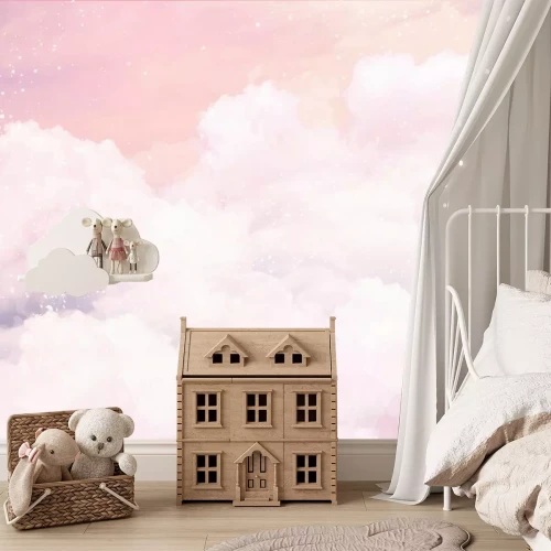 Fototapete Sugar cotton pink clouds vector design background