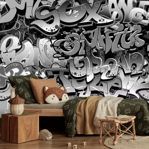 Fototapete Graue Aufschriften an der Mauer