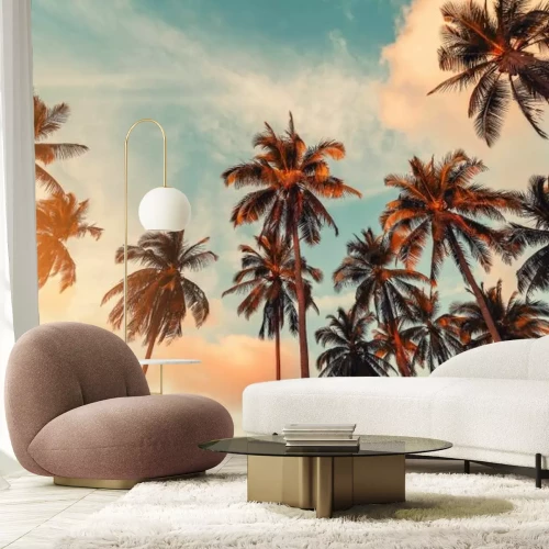 Fototapete Palmen vor dem Himmel bei Sonnenuntergang