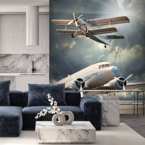 Fototapete Vintage-Flugzeuge auf einem Flughafen