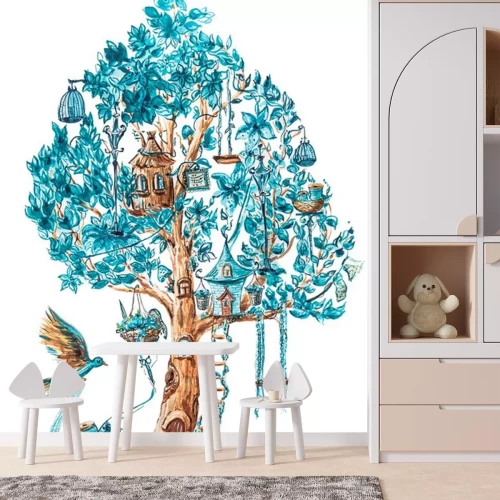 Sticker Ein Baum mit türkisfarbenen Blättern