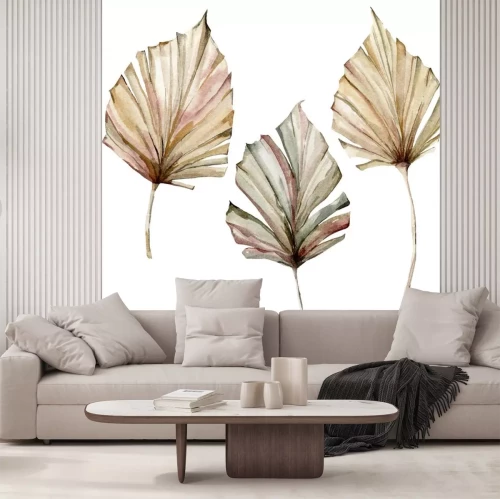 Sticker Watercolor tropical set with dry palm leaves. Hand painted exotic leaves isolated on white background. Floral illustration for design, print, fabric or background.