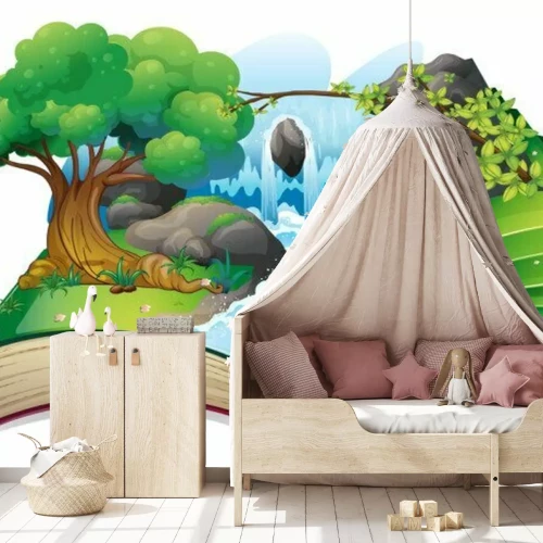 Sticker Ein Buch mit einem Bild von einem Wald