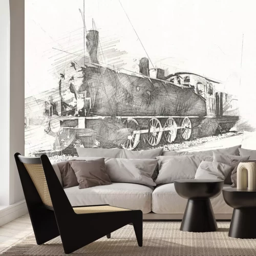 Fototapete Old steam locomotive engine retro vintage