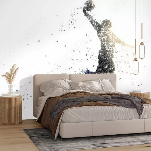 Fototapete Basketballspieler mit Ball auf weißem Hintergrund abstraktes Muster