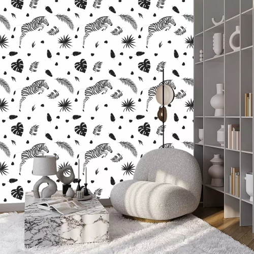 Tapete Springendes Zebra und Pflanzen