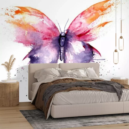 Sticker watercolor drawing - butterfly made of blots and splashes