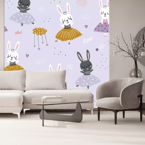 Sticker Niedliche Ballerina-Hasen auf violettem Hintergrund