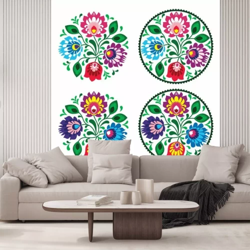 Sticker Ethnische Runde Stickerei mit Blumen - traditionelle polnische