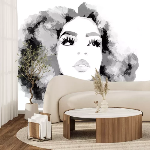 Sticker Watercolor art painting of Black woman. hair care. African american girl with afro hair, illustration