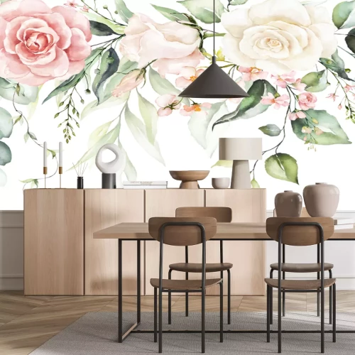 Fototapete Flamingo zwischen tropischen Pflanzen im Dschungel