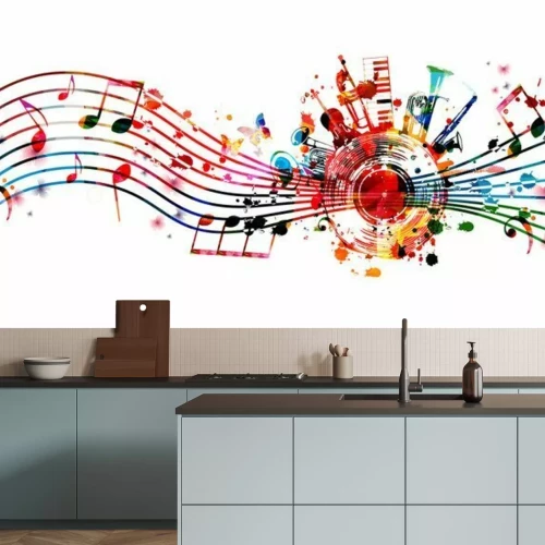 Fototapete Noten und bunte Instrumente