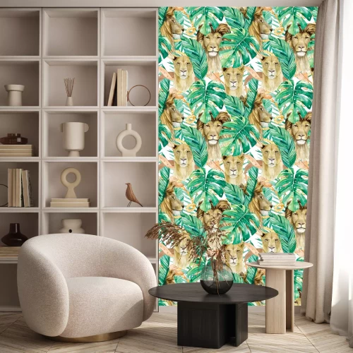 Tapete Safaritiere zwischen Aquarellblättern