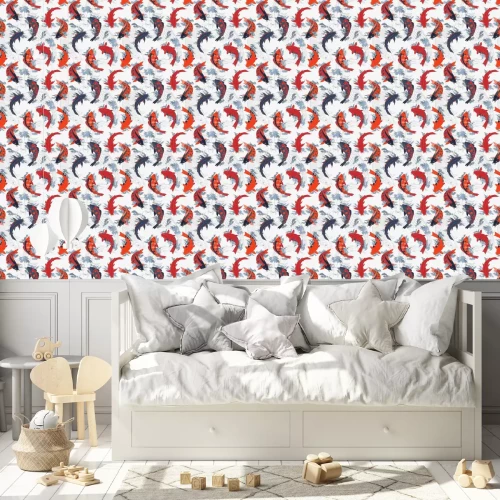 Tapete Japanischer roter und orangefarbener Koi