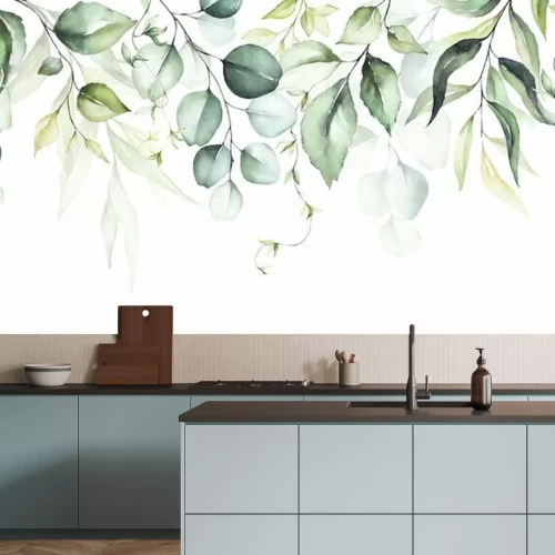 Fototapete Watercolor seamless border - illustration with green leaves and branches, for wedding stationary, greetings, wallpapers, fashion, backgrounds, textures, DIY, wrappers, cards.