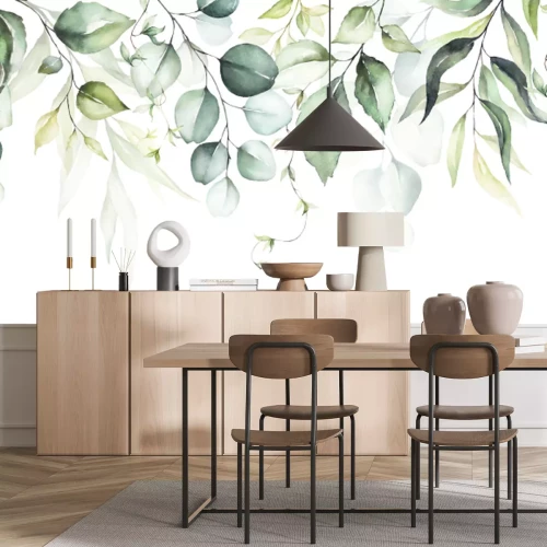 Fototapete Aquarellblätter auf weißem Hintergrund