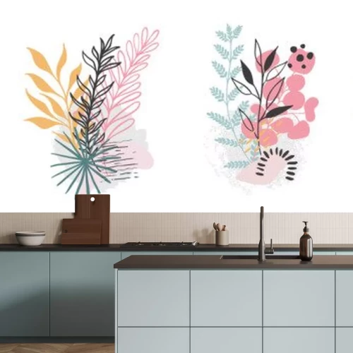 Sticker Set abstract floral background isolated on white. Vector hand draw