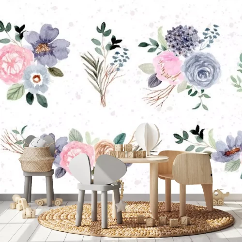 Sticker Blaue-rosa subtile Blumenillustrationen