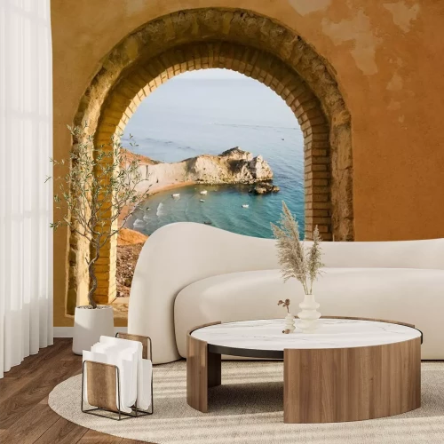 Fototapete Altes Fenster zur Bucht