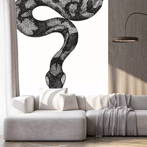 Sticker Schwarz-Weiß-Zeichnung einer Schlange mit herausgestreckter Zunge