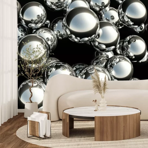 Fototapete Metallglänzende Kugeln in der Luft