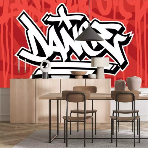 Sticker Dance Graffiti Font Lettering With A Red Background