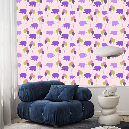 Tapete Lila Elefanten mit Luftballons