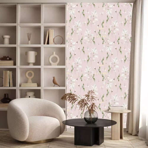 Tapete chic magnolia floral pattern on blush pink background 