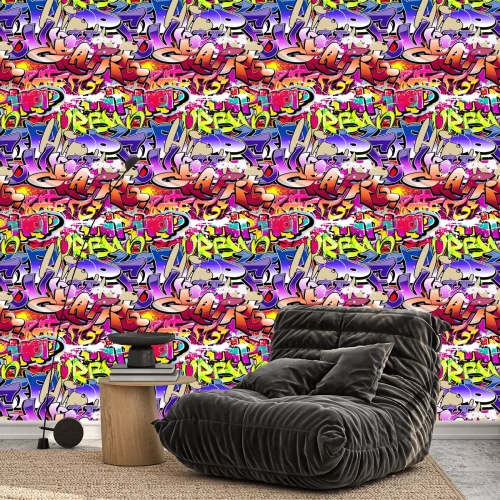 Tapete Graffiti-Inschriften in verschiedenen Farben