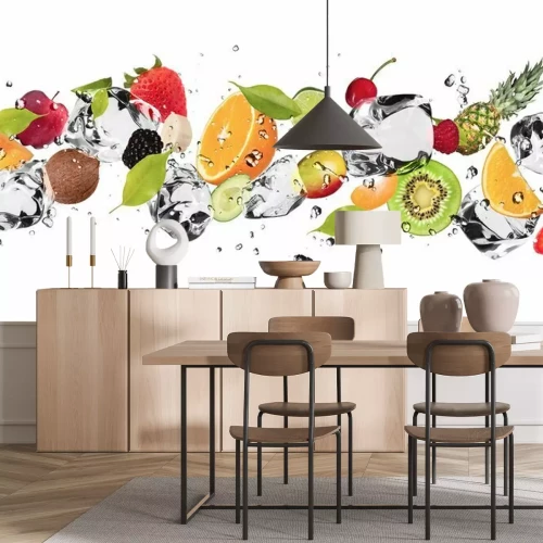 Sticker 3D Obst inmitten von Eiswürfeln