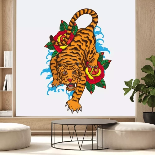Sticker vector of traditional tiger tattoo