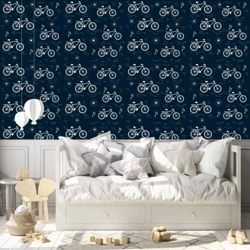 Tapete White outline, decorative elements, seamless pattern, vector, dark blue background