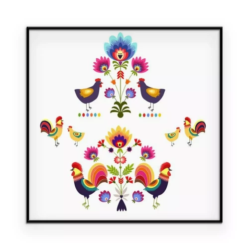 Poster Polskie wzory z Kurami i kogutami