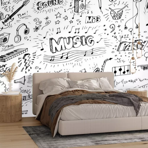 Fototapete Zeichnung mit Kritzeleien mit musikalischen Motiven
