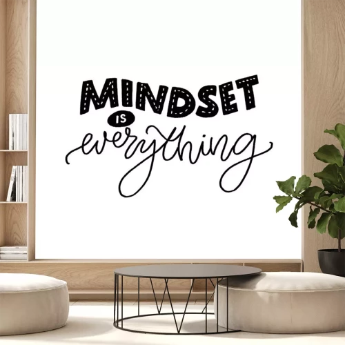 Sticker Mindset is everything. Motivational quote about fixed and growth mind set. Inspirational slogan for coaching and business progress. Hand lettering inscription, black vector text isolated on white