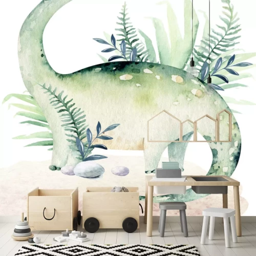 Sticker Grüner Aquarell-Dinosaurier