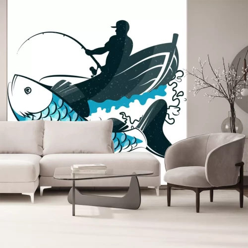 Sticker Fische Anglerschatten und Fisch mit blauen Schuppen