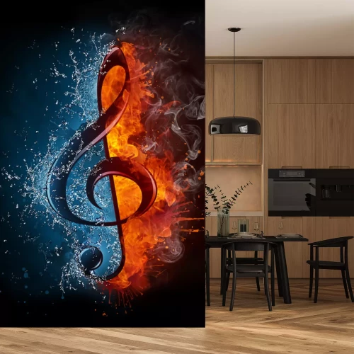 Sticker Notenschlüssel mit Feuer und Wasser